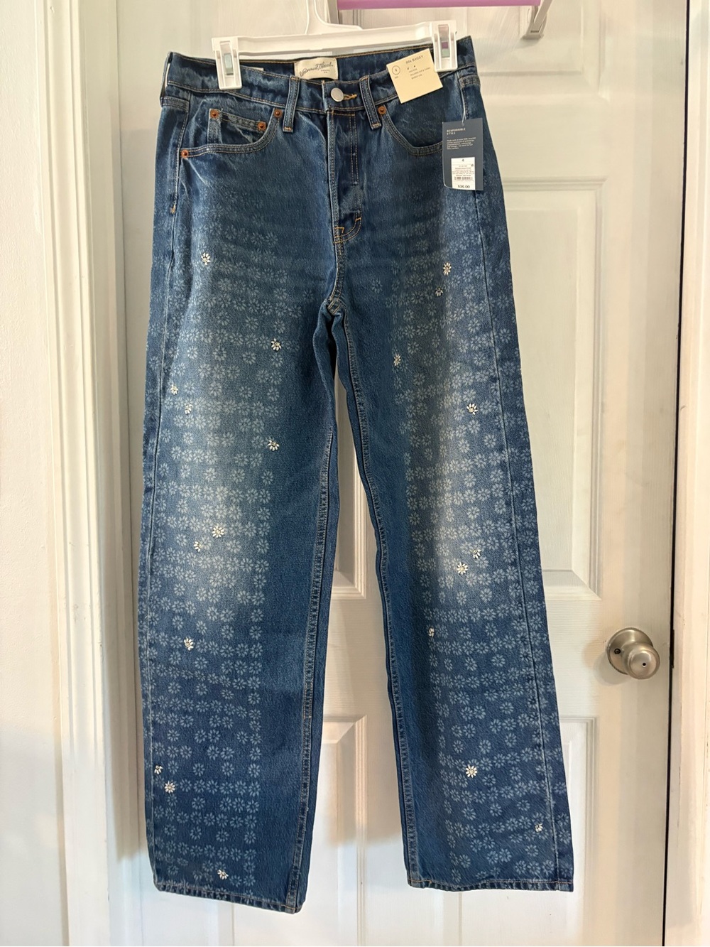 High-Rise womens Blue Patterned Jeans